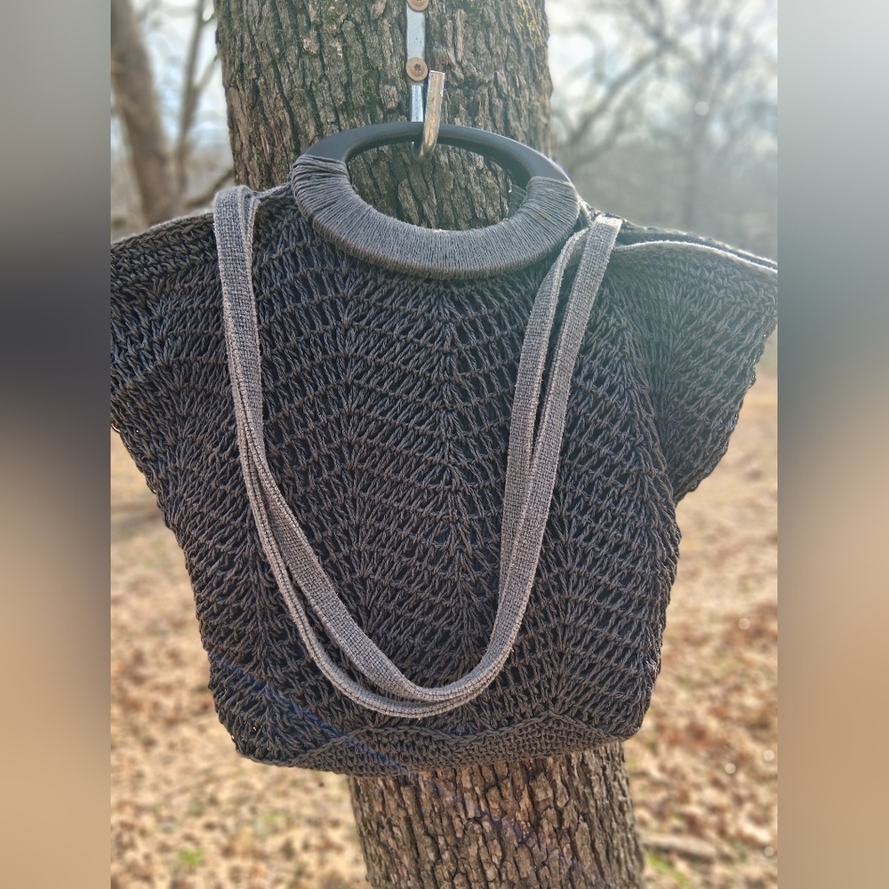 Zara Black and Gray Knit Tote Bag